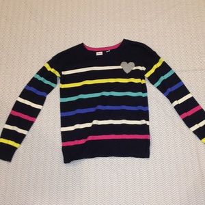 GAP navy sweater with stripes and heart.